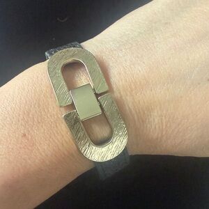 Gold and Black faux Leather Bracelet